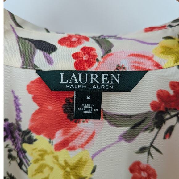 NWT Lauren Ralph Lauren Floral Print Dress Front Tie Waist Midi Long Sleeve Sz 2 - Picture 5 of 8
